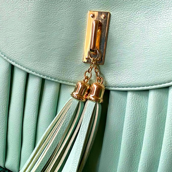 Call It Spring Pebbled Leather Pleated Flap Crossbody Bag with Tassel Gold Chain - Picture 3 of 12